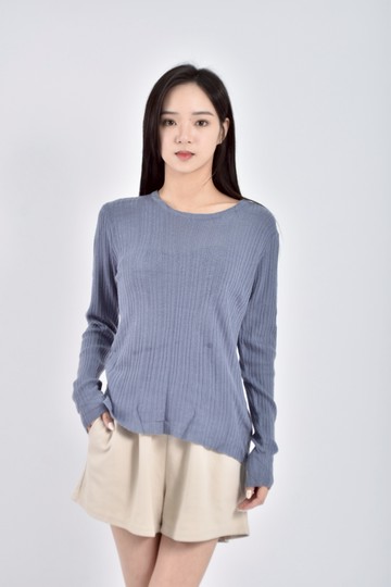 加購優惠(L) nab shop質感針織圓領藍色長袖上衣