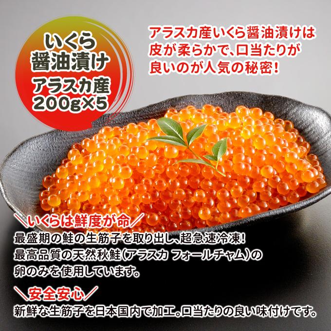 いくら醤油漬け1kg（200g×5）アラスカ産 送料無料 お取り寄せグルメ