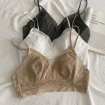 歐美字母蕾絲薄款無鋼圈文胸舒適自然蜂窩透氣海綿內衣細肩帶美背