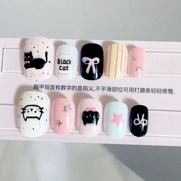 🎀48H出貨🎀卡通手工穿戴指甲手繪美甲穿戴甲 指甲貼片 美甲貼片 手工穿戴甲 甲片 假指甲 指甲貼 美甲貼 光療甲