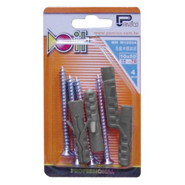 DIY用尼龍釘套木螺絲組 尼龍栓套木螺絲組 塑膠塞子木螺絲組 塑膠壁虎木螺絲組 MN 10x50mm