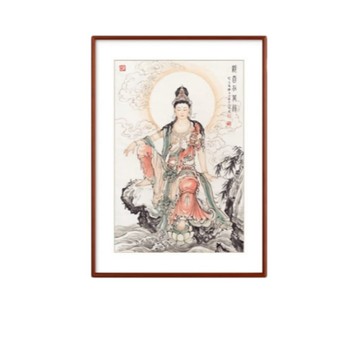 有框畫作 ZHIBUNIAO 織佈鳥 觀世音菩薩畫像 實木框掛畫佛像茶室禪意玄關畫佛堂供奉壁畫 50*70cm