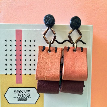 節日禮物 幾何配色皮革耳環 純銀耳針