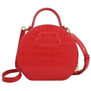 BALENCIAGA 巴黎世家 599919金屬B LOGO鱷魚紋兩用圓餅包.紅