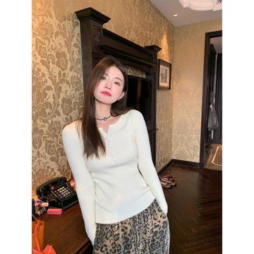 落落狷介 打底衫女秋冬顯瘦2025年新款設計感V領針織衫可外穿長袖