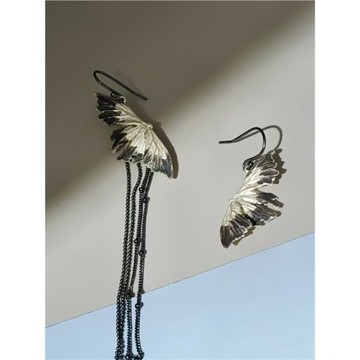 梵靈原創小眾設計師款重生藝術感蝴蝶流蘇耳環S925純銀燒白新中式