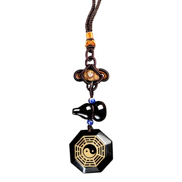 財神小舖 黑曜石八卦葫蘆吊飾 - 總長約19cm  先天後天卦 黑色  1個