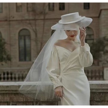 法式影樓拍婚紗照網紗大禮帽新娘婚紗造型化妝師出樣片頭飾發飾