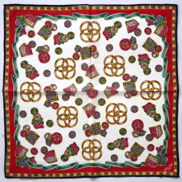 Celine Paris 古董手帕 - 獎章 紋章 18.5 x18.5 英吋