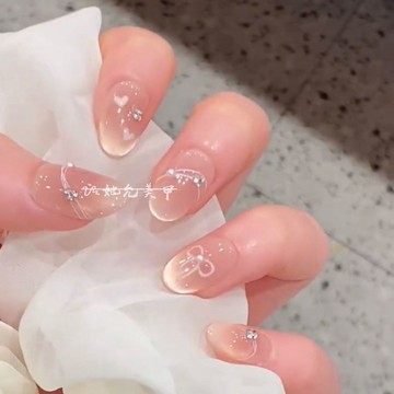 ✨台灣出貨✨新款溫柔氣質顯白愛心法式貓眼純手工美甲穿戴甲短款爆閃鉆美甲貼