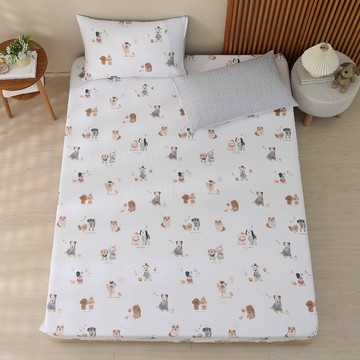 Hong Yew Bedding 鴻宇寢飾 100%精梳純棉 台灣製 床包 + 枕套 2個 C20163  哈皮  King Size(210 x 180cm)