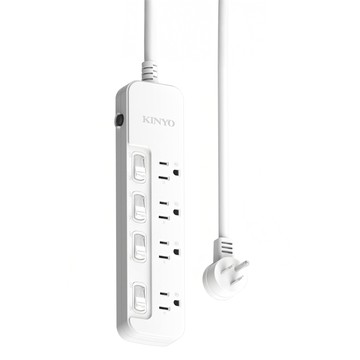 Kinyo 4開4插安全延長線  3.6m  白色  1個