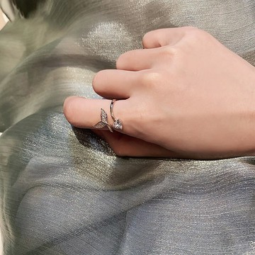 真金保色電鍍美人魚開口戒指輕奢時尚開口戒指微鑲鋯石食指戒