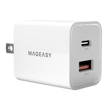 SwitchEasy Force 30W 氮化鎵快速充電器 雙孔USB-C/USB-A充電頭 手機/平板適用 安全高效  1入  白色