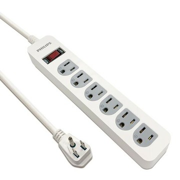 PHILIPS 新安規  1開6插3孔延長線 SPB2561WA/96白色 /SPB2561BA黑色 1.8M