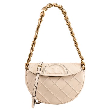 TORY BURCH 143575 Mini Fleming 菱格翻蓋兩用半月包.奶油白