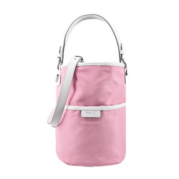 agnes b. 燙金皮標桶型肩背包-小/粉