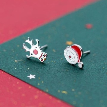 【Emi艾迷】聖誕節麋鹿聖誕老人 925銀針 耳環