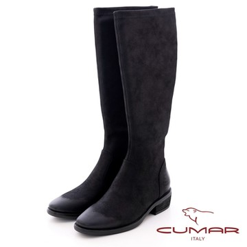【CUMAR】擦色彈力牛仔長靴-黑