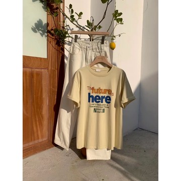 【太妮絲SI02】現貨 韓系 寬鬆 大版 長版 字母T 短袖上衣 美式 字母 撞色 拚色 韓國