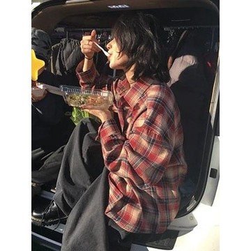 Codibook｜韓國 DAILYJOU 輕鬆休閒紅色格紋加絨寬鬆襯衫［預購］襯衫 睡衣 女裝