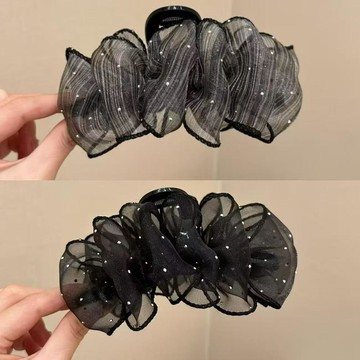 🥇可開統編💎春夏新款網紗褶皺盤發大號抓夾高級感優雅氣質時尚溫柔甜美髮夾女