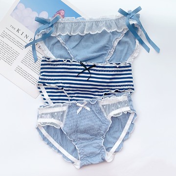 3條裝日系純棉內褲女簡約純色木耳邊中腰條紋全棉質襠少女三角褲