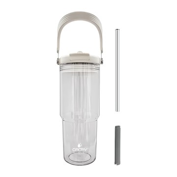 OMORY 清透PC可提吸管杯 900ML 可拆卸清洗 密封防漏  白色  1個