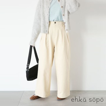 ehka sopo  素色前壓褶設計純棉直筒長褲