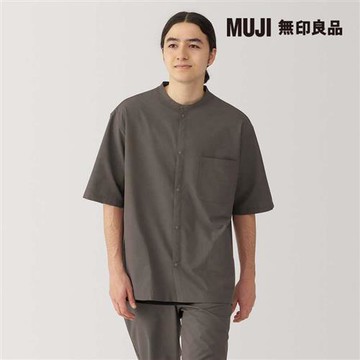 男透氣立領五分袖襯衫 深摩卡棕【MUJI 無印良品】
