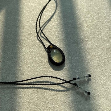 綠螢石 綠石榴石 水晶編繩復古寶石項鍊