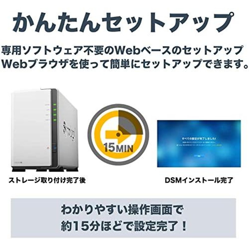 Synology NASキット 2ベイ DS220j/JPガイドブック付 クアッドコアCPU