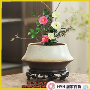 HYH【免運】 中式復古陶瓷花器花插劍山復古陶瓷桌面插花裝飾家用擺件古典禪意素雅帶托盤