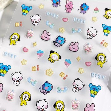 可愛BT21防彈少年團浮雕美甲貼紙立體卡通diy手機殼ccd指甲裝飾貼生日禮物 禮物