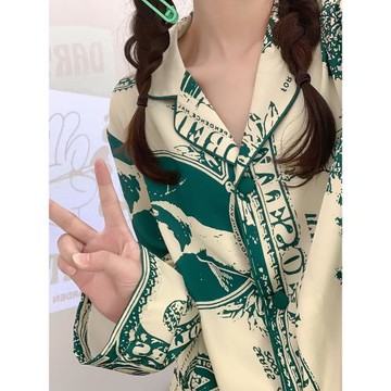 春秋冬季女高級感冰絲網紅風睡衣