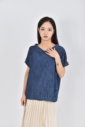 (L) key wear春夏棉質純棉藍色短袖上衣