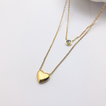 鈦鋼愛心項鍊 雙層閃鑽心型頸鍊 N01 輕奢愛心雙層項鍊 水鑽點綴 層次感項鍊 Sweet Air