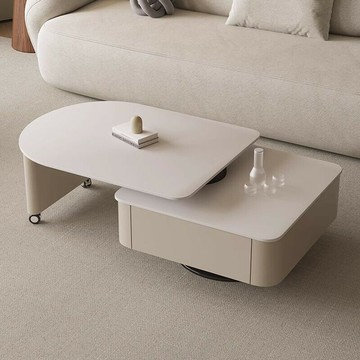 免運 奶油風茶幾 小戶型茶幾 客廳茶幾 客廳桌 奶油風巖板茶幾組合帶輪小戶型客廳家用創意現代簡約高級感可伸縮茶幾 桌子