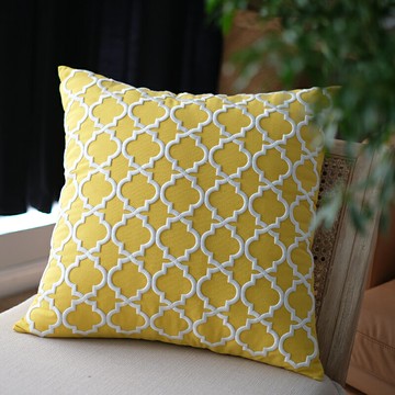 美式純棉抱枕幾何黃色刺繡靠墊裝飾沙發復古臥室靠包靠枕新款包郵