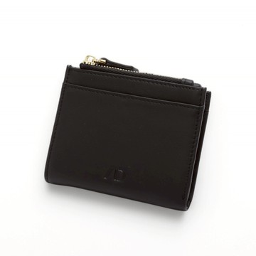 ANNA DOLLY 韓系真皮雙拉鍊摺疊短夾-曜石黑