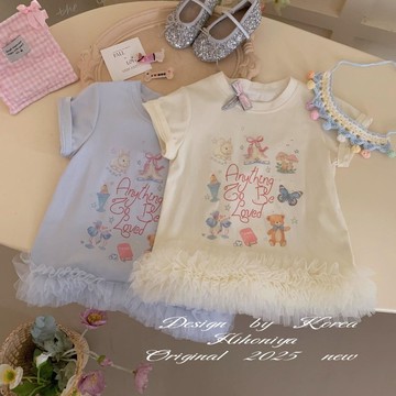 【夢幻網紗】夏季女童公主裙 甜美花邊女童短袖 韓版洋氣寶寶連衣裙 寶寶短袖連衣裙 女童短袖衣服