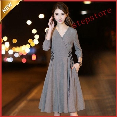 45r ワンピース 千鳥柄 コットン ワンピ ネイビー グレー 古着女子