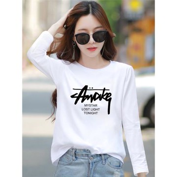 白色長袖t恤女夏寬松衣服2024年新款打底衫百搭春秋季大碼外穿潮