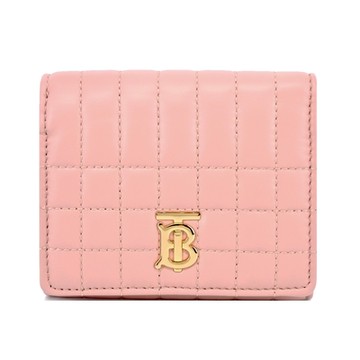 BURBERRY 巴寶莉   Lola TB金字LOGO格紋絎縫羔羊三折短夾(粉色)