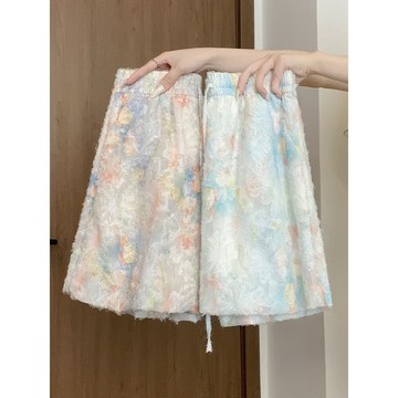 loannina 碎花 花苞裙褲 休閒短褲 闊腿褲 oversize 寬鬆褲子 高腰寬褲 三分短褲 褲子女