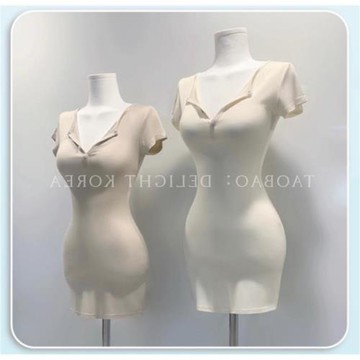 織澈自制 女人味系扣短袖包臀緊身洋裝性感凸顯身材洋裝（8