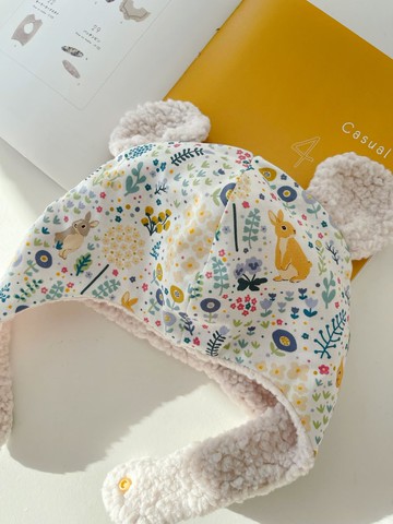 米白兔野花園  手工嬰幼兒保暖飛行帽 寶寶帽 保暖帽