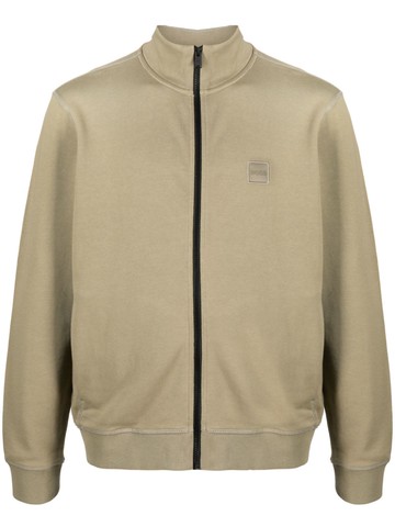 BOSS - logo-embroidered zip-fastening cardigan - men - Cotton/Elastane - M - Green