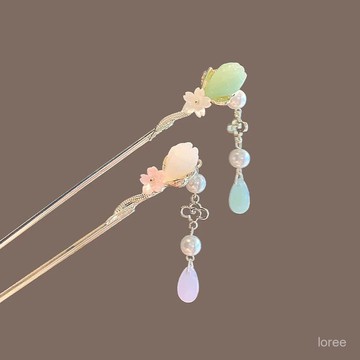 🔥品質超好🔥盤髮髮釵髮簪古風花苞髮簪仿玉流蘇高級感新中式氣質簪子盤髮漢服步搖叉子髮釵