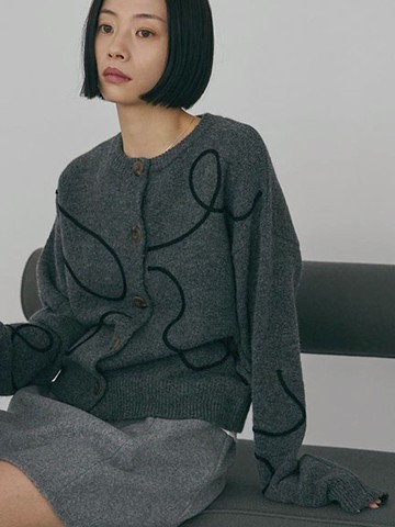 精緻繩繡設計短版針織開襟衫(0H001112700) - AMERICAN HOLIC